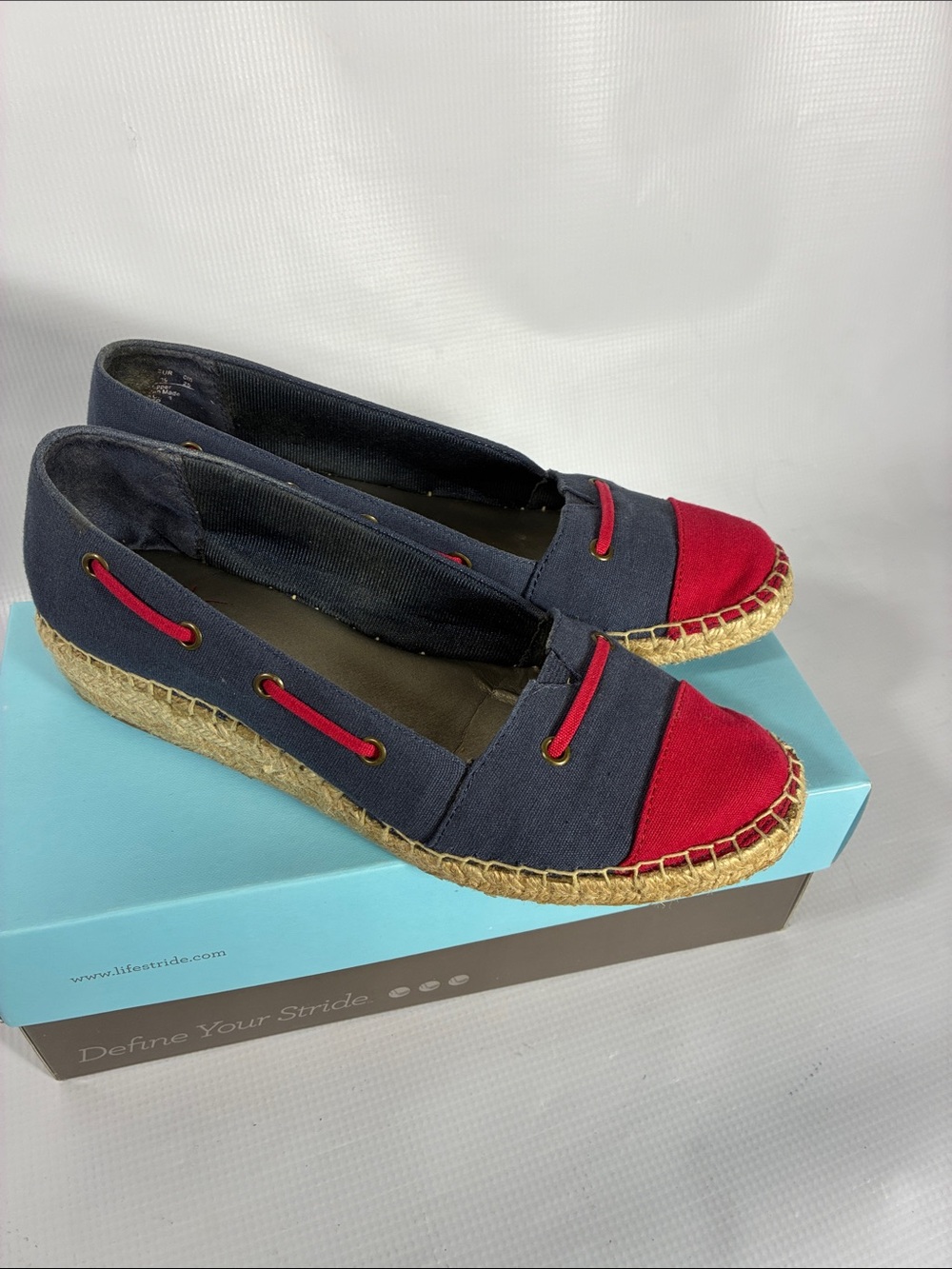 Life Stride Two-Tone Navy and Red Espadrille Flats